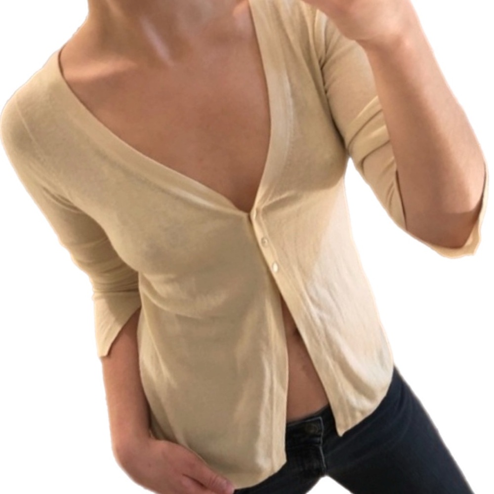 Vintage Isda & Co. Cream Cashmere Bell Sleeve Cardigan Sweater V Neck Y2K Small